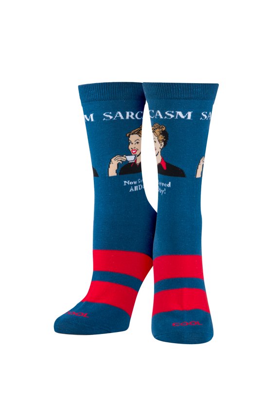 Cool Sock -Sarcasm, Womens Crew Length, Funny Graphic Print- Large Meme Novelty Crew Socks Medium