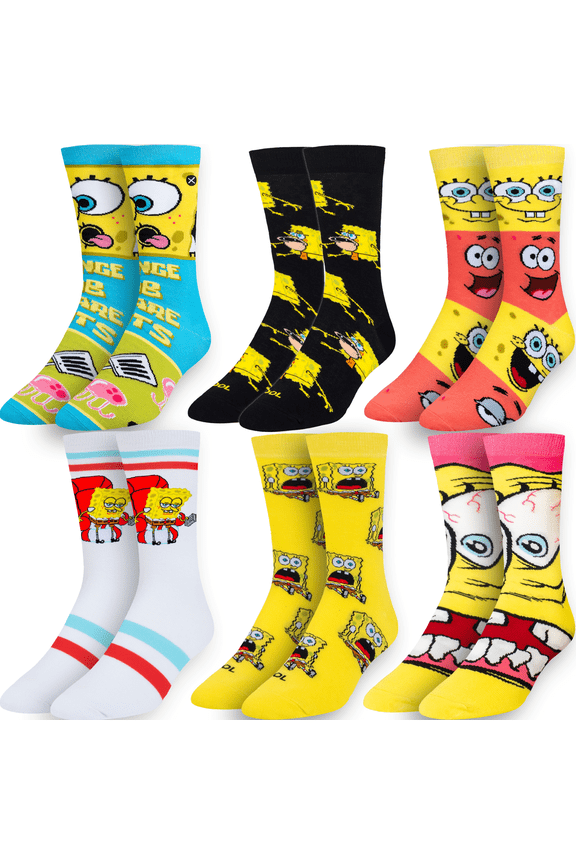 Cool Socks – SpongeBob SquarePants 6-Pack Crew Socks Value Bundle – Fun & Colorful Nickelodeon