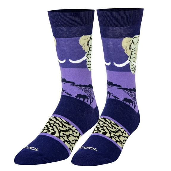 Cool Socks, Wild African Safari, Jungle Animal Print Fun Socks for Men, Elephant