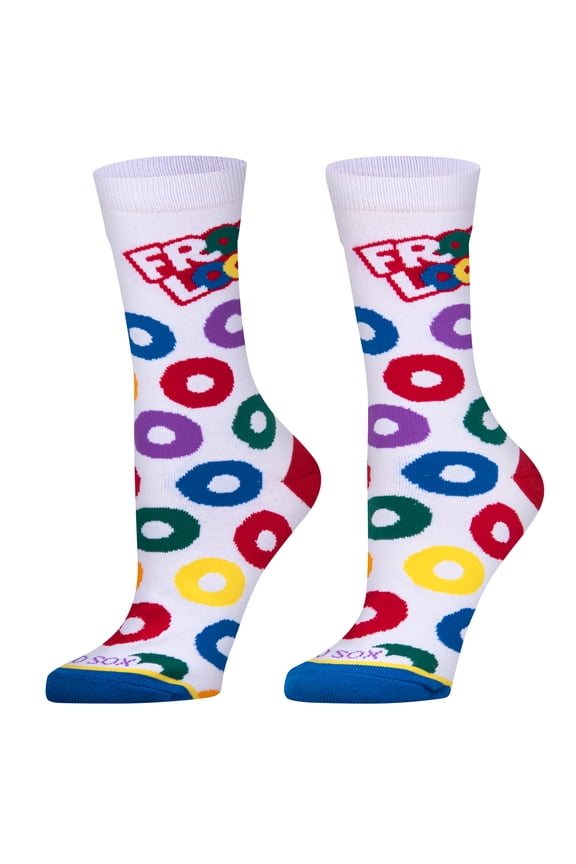 , Women's Funny Novelty Socks, Froot Loops Flavors Crew, Adult Medium