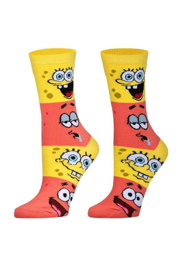 , Women's Funny Novelty Socks, Spongebob & Patrick Smiley Crew, Adult