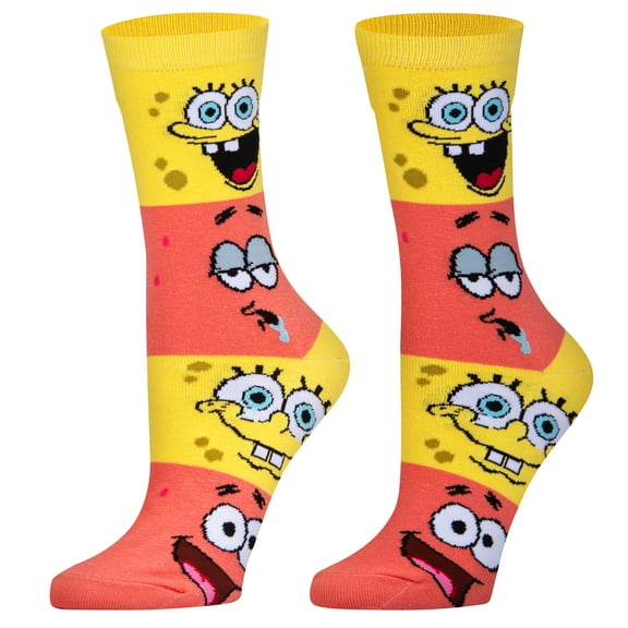 Cool Socks, Women's Funny Novelty Socks, Spongebob & Patrick Smiley Crew, Adult
