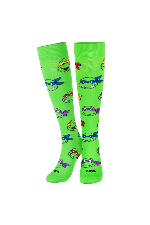 , Womens, Knee High Compression Socks, TMNT Heads Print