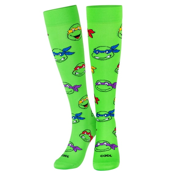 Cool Socks, Womens, Knee High Compression Socks, TMNT Heads Print