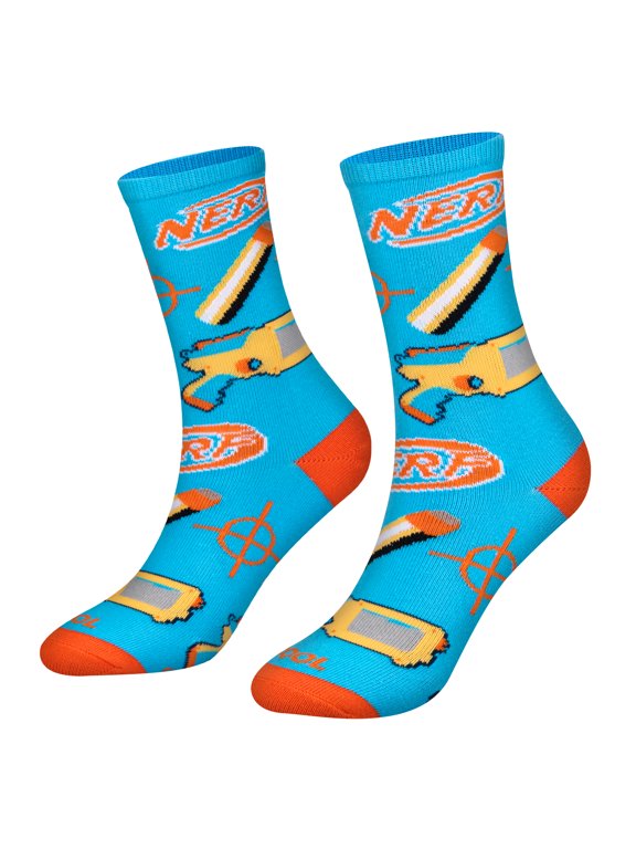 Nerf Gun Blasters Crew Socks Licensed Hasbro Game Sock Size Medium for Men, Women & Kids-