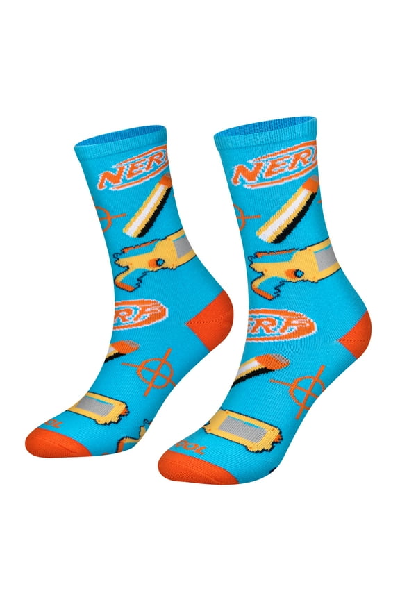 Nerf Gun Blasters Crew Socks Licensed Hasbro Game Sock Size Medium for Men, Women & Kids-