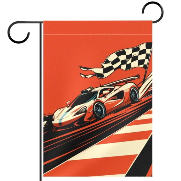 Cool Speeding Racing Car with Checkered Flag Pattern Double Sided Garden Flag Decorative Weather Resistant Yard Flag, Large DIY Vertical Flag for Farmhouse Patio Lawn, 28x40 Inch