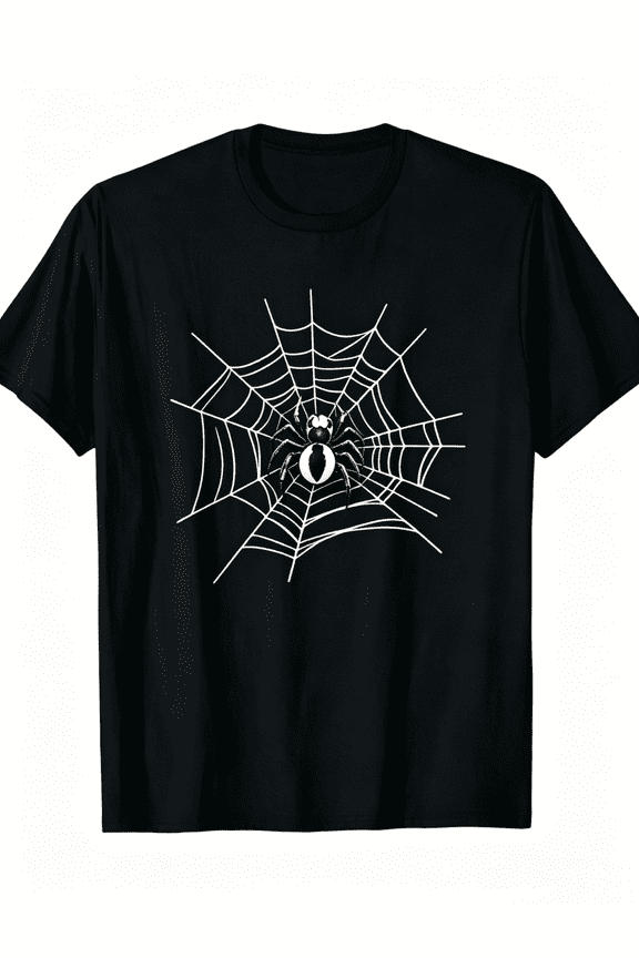 Cool Spider Web Graphic Black Tshirt, Simple Monochrome Spider Cobweb Gothic Print Short Sleeve Tee, Soft Cotton Halloween Party Daily Wear Shirt Gift for Gothic Lovers
