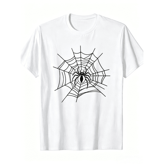 Cool Spider Web Graphic Black Tshirt, Simple Monochrome Spider Cobweb Gothic Print Short Sleeve Tee, Soft Cotton Halloween Party Daily Wear Shirt Gift for Gothic Lovers