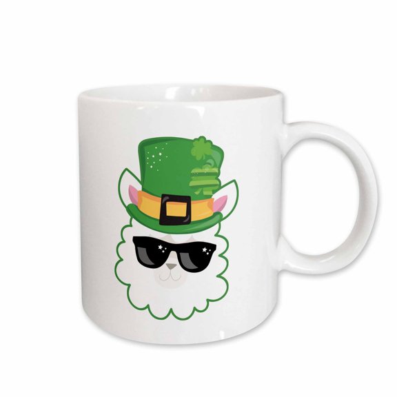 3drose, Cool St Patricks Day Llama in Sunglasses Illustration, 15oz Mug