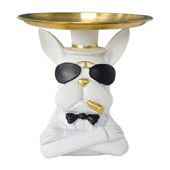 Cool Statue Desk Sundries Container Dog Animal Tray Home Decoration , White