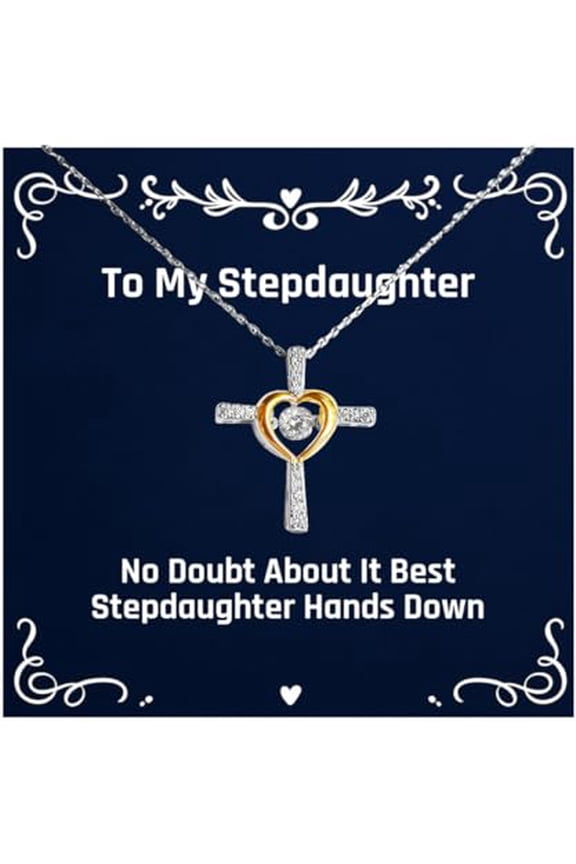 Cool Stepdaughter Gifts, No Doubt About It Best Stepdaughter Hands, Birthday Cross Dancing Necklace For Stepdaughter from Dad, Daughter cross necklace, Cross necklace for daughter, Daughters cross