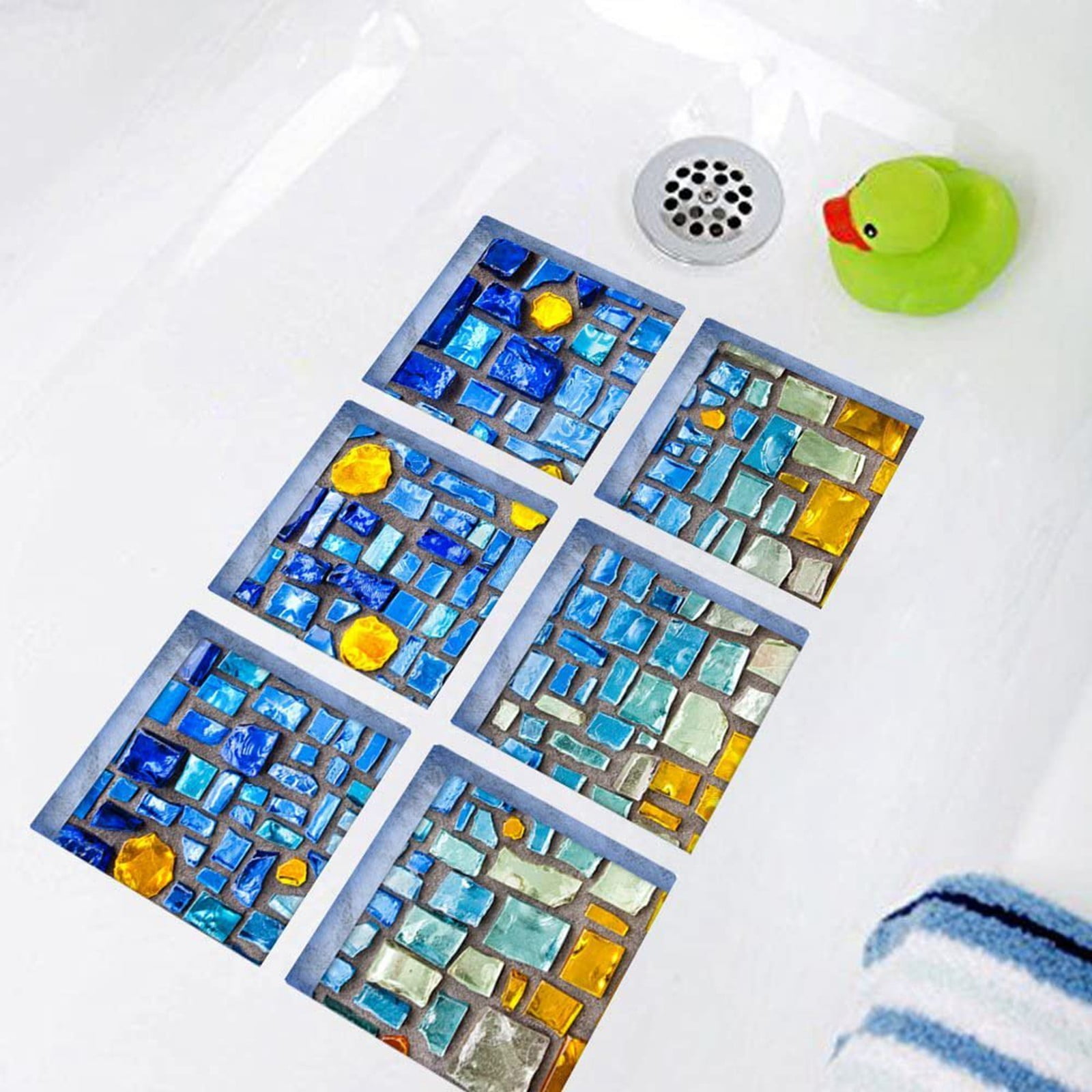 Cool Stickers For Adults Bath Stickers Beach Pattern Square 3D Adhesive Anti Slip Tub Tattoos