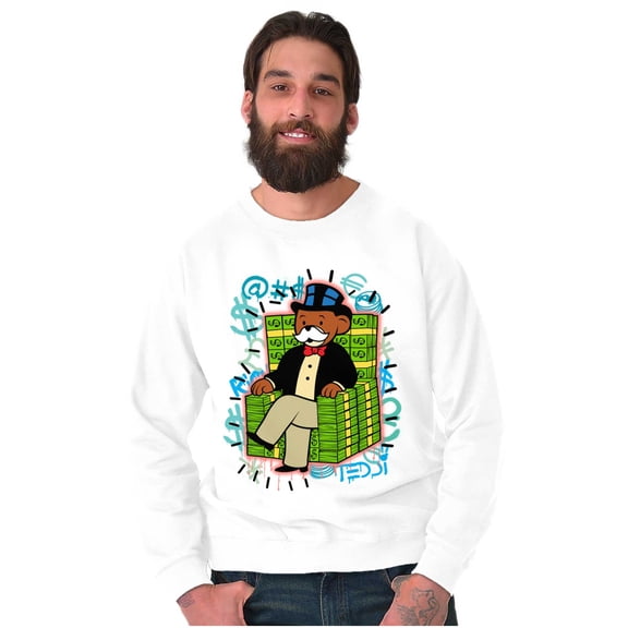Cool Streetwear Cash Chair Teddy Bear Unisex Plus Fleece Graphic Sweatshirt Brisco Brands 2X