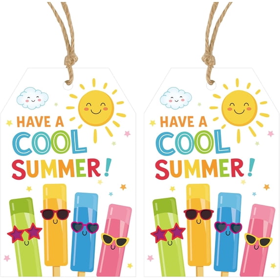 Have A Cool Summer Gift Tags 50Pcs End of School Year Teacher Apperciation Tag with String Personalized Hello Happy Hanging Paper for Present Wrapping Treat Bag Party Favor