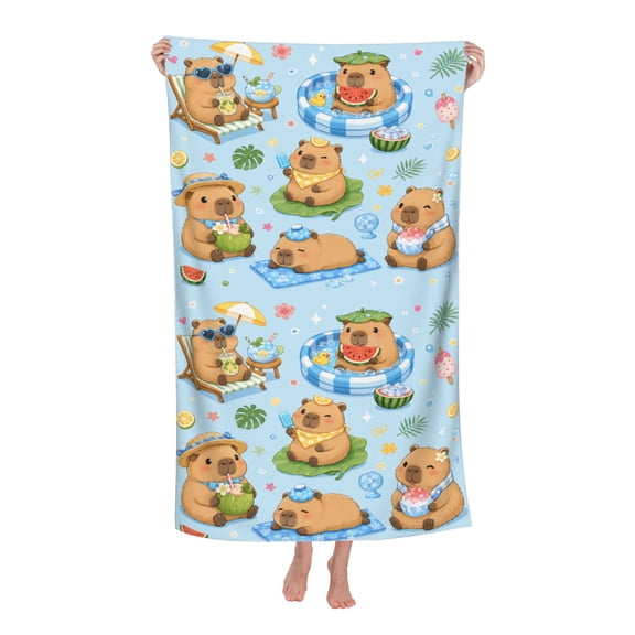 Cool Summer Ice Capybara Pattern Soft Bath Towels Absorbent Bathroom Towel for Beach Hotel Gym Spa Shower