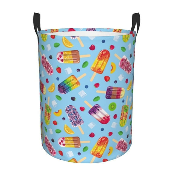 Cool Summer Ice Cream Print Laundry Basket, Laundry Hamper Waterproof Laundry Bag Clothes Hamper Laundry Bin with Handles for Bedroom, Living Room, Kids Room-#