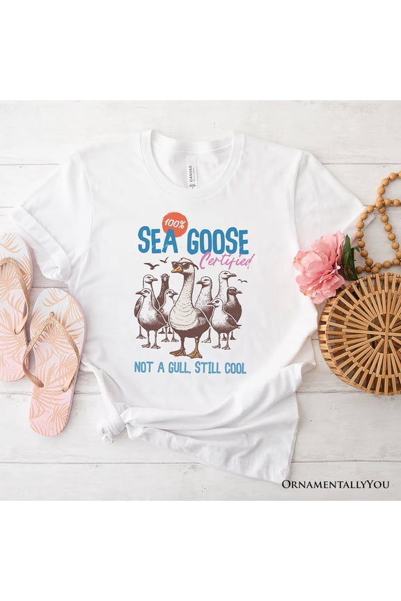 Cool Summer Sea Goose Certified T-Shirt, Funny Retro White and Natural Tee for Beach Lovers
