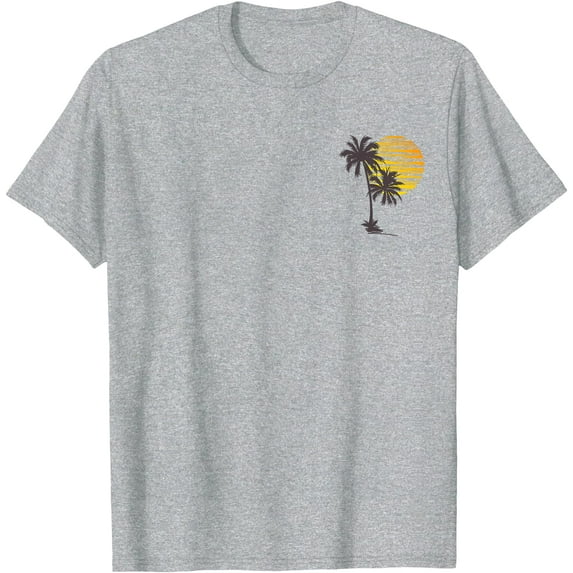 Cool Summer Vacation Sunset Beach Palm Tree Left Chest Unisex T-Shirt for Men Women Kids Toddler,Sport Grey Color,Size 2T