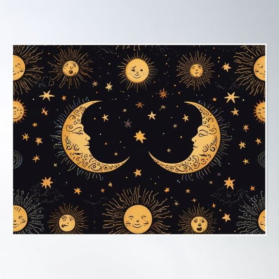 Cool Sun And Moon Pattern - Celestial Print Poster Wall Art, Modern Wall Decor, 16x24 UNFRAMED
