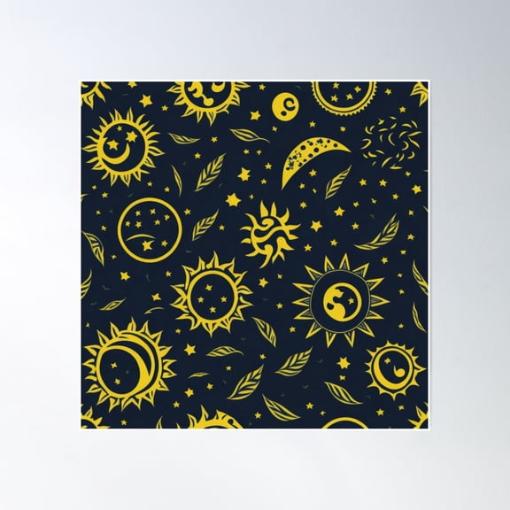 Cool Sun And Moon Themed Pattern Poster Wall Art, Modern Wall Decor, 16x16 UNFRAMED