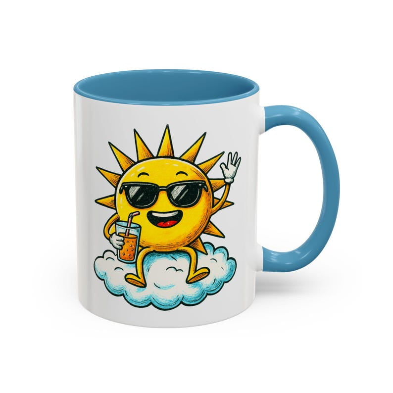 Cool Sun Cloud Mug, Cute Sun with Sungla1sses Coffee Cup, Summer Juice ...