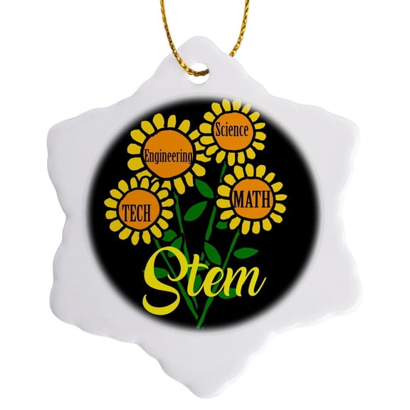 3drose, Cool Sunflowers Stem School Courses Science Tech and Math, 3 inch Snowflake Porcelain Ornament