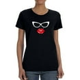 thumbnail image 1 of Cool Sunglasses And Red Lips Sexy Mole Women Black T-Shirt, Female Medium, 1 of 4