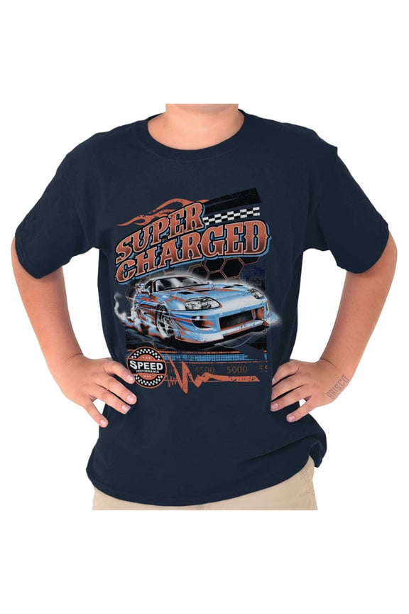 Cool Super Charged Racecar Speed Crewneck T Shirts Boy Girl Teen Brisco Brands L