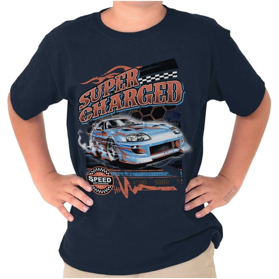Cool Super Charged Racecar Speed Crewneck T Shirts Boy Girl Teen Brisco Brands S