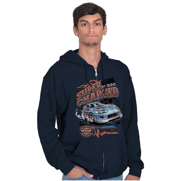 Cool Super Charged Racecar Speed Unisex Fleece Graphic Zip Up Hoodie Brisco Brands 2X