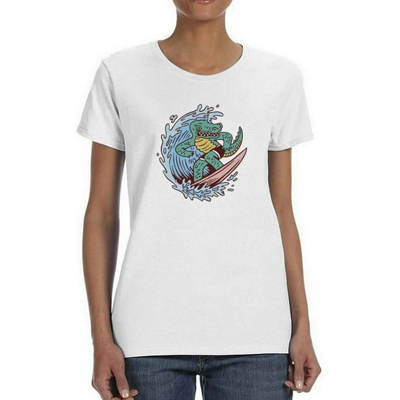 Cool Surfer Crocodile T-Shirt Women -Smartprints Designs, Female XX-Large