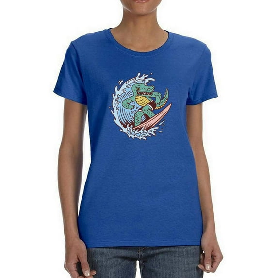 Cool Surfer Crocodile T-Shirt Women -Smartprints Designs, Female x-Large