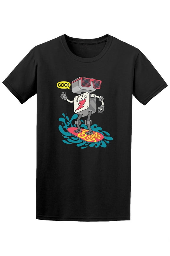 Cool Surfer Robot Graphic T-Shirt - Image by Shutterstock, Male Medium