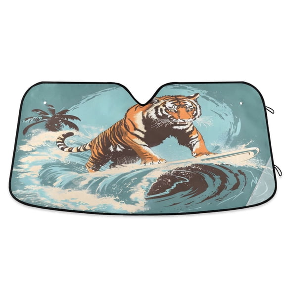 Cool Surfing Tiger Car Windshield Sun Shade Foldable Car Front Window Visor Heat and UV Protection 57x31.5