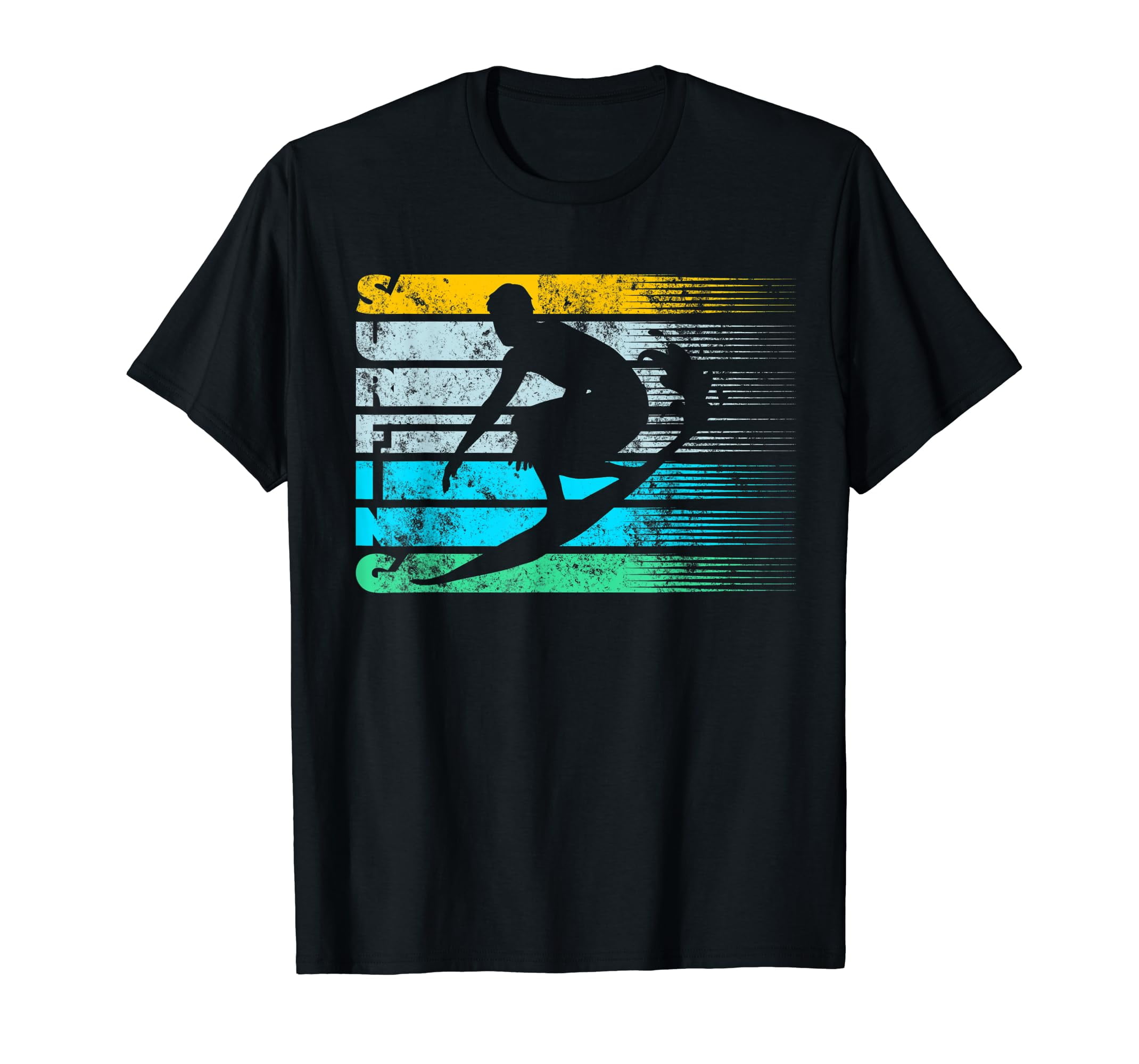 Cool Surfing Vintage Retro Silhouette Distressed Tee Shirt Cool Surfing Vintage Retro Silhouette Distressed Tee Shirt