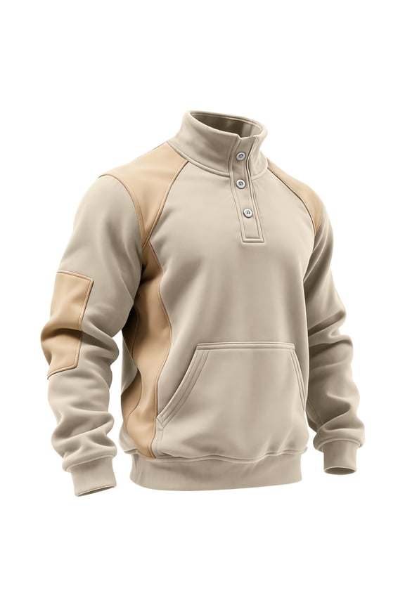 Cool Sweatshirts for Men: Young Mens Sweatshirts Pullover, Young Men Sweatshirt, Oversized Henley Hoodie, Drop Shoulder Casual Clothes for Men, Winter Apparel Para Hombre. L Beige
