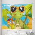 thumbnail image 1 of Cool Tapestry, Cool Sea Animal Sunglasses Drinking Cocktail at the Beach Cartoon, Fabric Wall Hanging Decor for Bedroom Living Room Dorm, 5 Sizes, Green Orange Pale Blue, by Ambesonne, 1 of 1