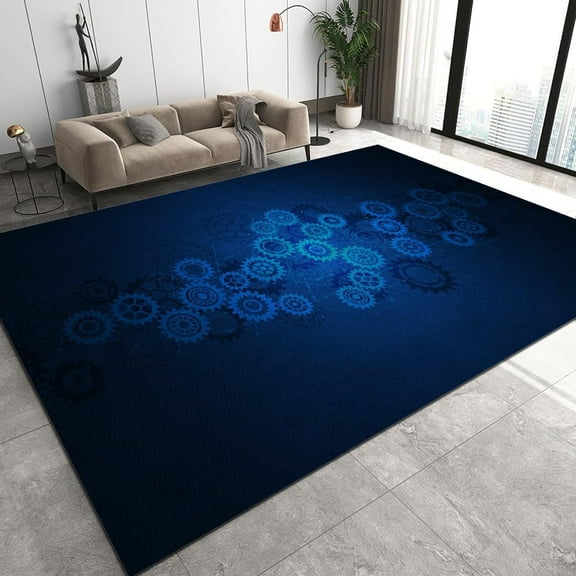 Cool Technology Gear Pattern Area Rug, Sci-Fi Mechanical Pattern Design Bedroom Rug, Washable Non-Slip Living Room Carpet, Low Pile Easy Clean Kitchen Balcony Office Rugs 2x3ft