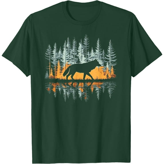 Cool Tees Graphic Wolf Nature Unisex T-Shirt for Men Women Kids Toddler,Forest Green Color,Size XL