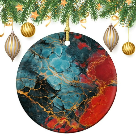 Cool Textured Of Red, Blue, Yellow, And Black Marble Christmas Ornament Marble Pattern Christmas Decoration Keepsake Ornament Ornament for Christmas Tree Merry Xmas for Family & Friends