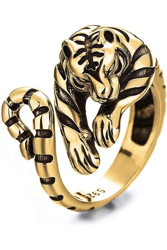 Cool Thai Silver Tiger Tail Wrap Ring for Men - Adjustable Open Design