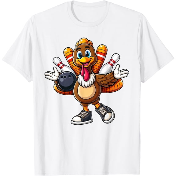 Cool Thanksgiving Bowling Gobble Player Turkey Bowling Funny T-Shirt,Top Tees,Whiet