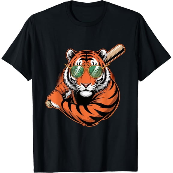 Cool Tiger Baseball Sports Animal Mascot Graphic T-Shirt