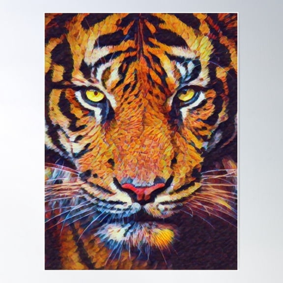 Cool Tiger Face Abstract Poster Wall Art, Modern Wall Decor For Living Room Bedroom, 12x18 UNFRAMED