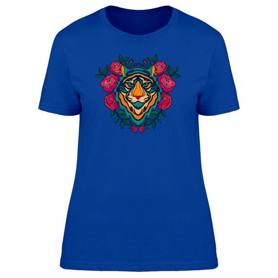 Cool Tiger Head And Flowers T-Shirt Women -Image by Shutterstock, Female Medium