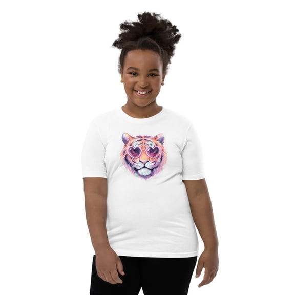 Cool Tiger Shirt for Girls – Trendy & Fun Sunglasses Graphic T-Shirt, Youth Short Sleeve T-Shirt (L)