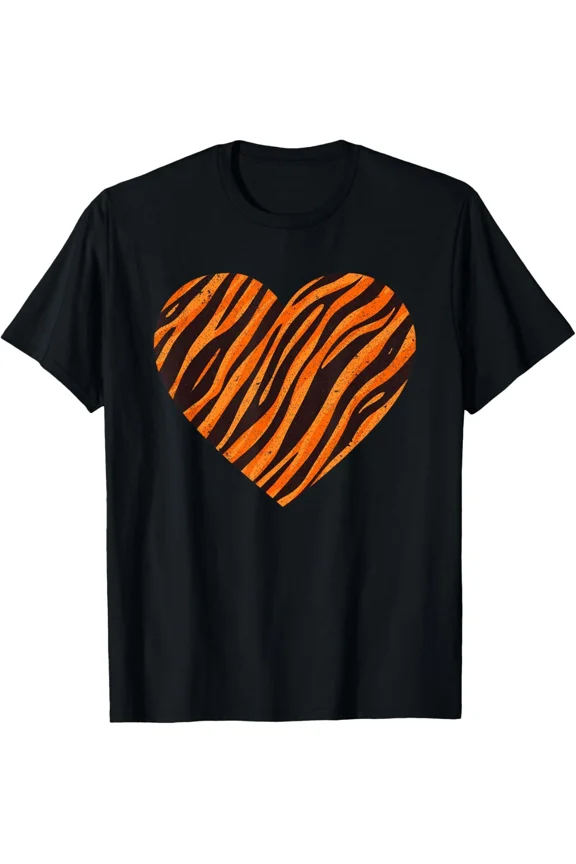 Cool Tiger Stripes Animal Lover Heart Pattern Wild Jungle Unisex T-Shirt, S-5XL