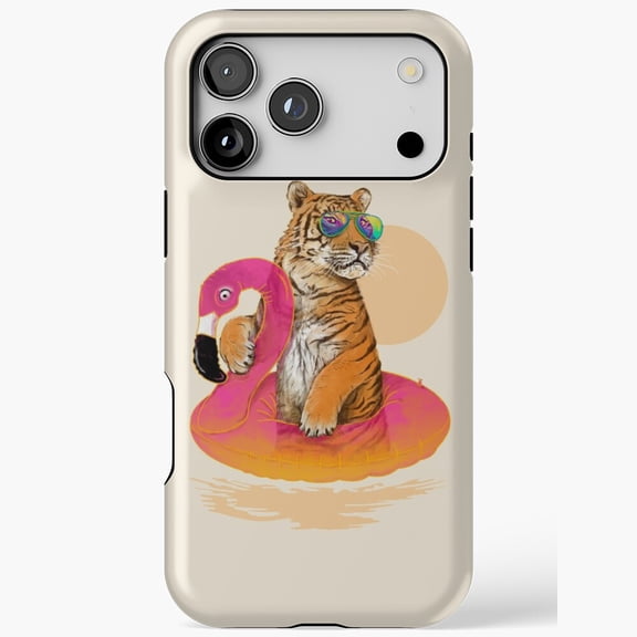 Cool Tiger Sunglasses Flamingo Float Summer Vacation for iPhone Case 17 16 15 14 13 12 11 Pro Max