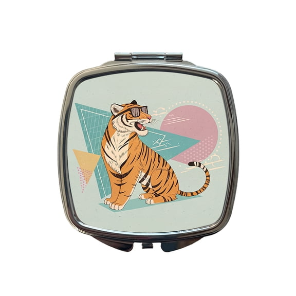 Cool Tiger Wearing Sunglasses Travel Makeup Handbag Purse Small Pocket Compact Mirror